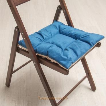 Подушка на стул квадратная 45х45см, высота 5см, велюр синий, серый, синтет. волокно