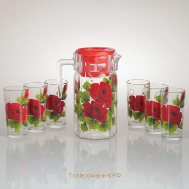 Набор для сока "Красная роза" художественная роспись, 6 стаканов  1250/200 мл