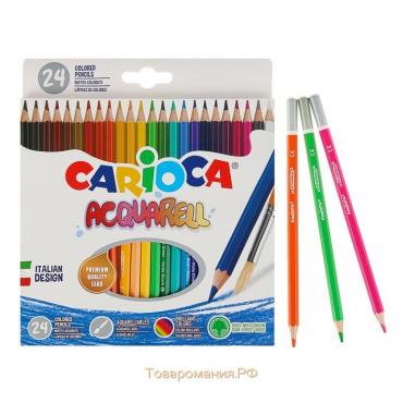 Карандаши акварельные 24 цвета Carioca Acquarel, шестигранные, деревянные, мягкий грифель 3,3 мм, картонная упаковка