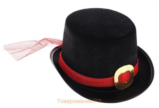 Карнавальная шляпка «Цилиндр», с красным ремешком, р-р. 56-58, цвет чёрный