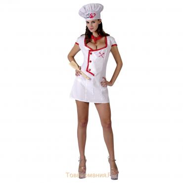 Карнавальный костюм для взрослых "Любовь шеф-повара",3 пр: платье, шляпа, шарф, р-р M-L 44-48