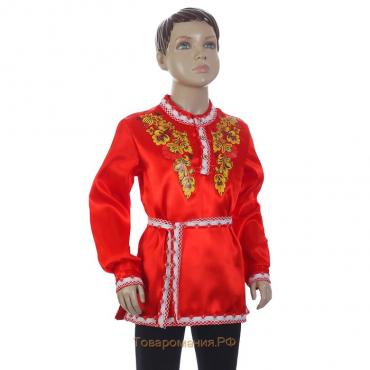 Карнавальная русская рубаха "Хохлома: цветы", атлас, цвет красный, р-р 30, рост 110-116 см