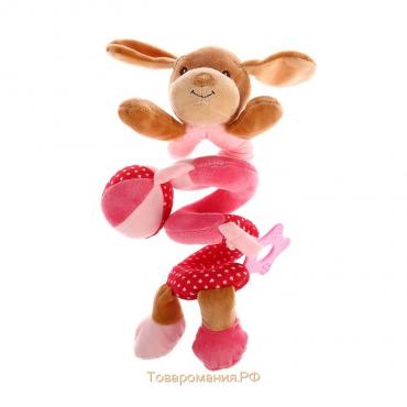 Растяжка - спираль с игрушками дуга на коляску / кроватку для малышей 0+ «Собачка Кути», розовая, Крошка Я 3489