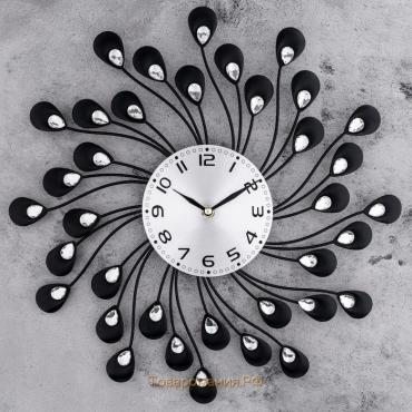 Часы настенные,серия: Ажур,"Лепестки с кристалами", плавный ход, d-13 см, 38 х 38 см