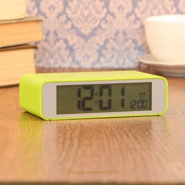 Электронные часы-будильник, выключение переворотом, подсветка, дата, 2ААА, 12×7×4 см, МИКС