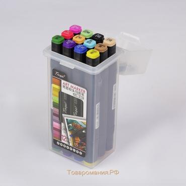 Набор маркеров Superior Tinge MS-818, профессиональные, двусторонние, чёрный корпус, 12 штук, 12 цветов