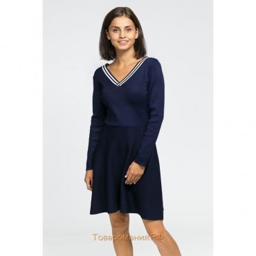 Платье вязаное V-вырез, размер 42, цвет тёмно-синий