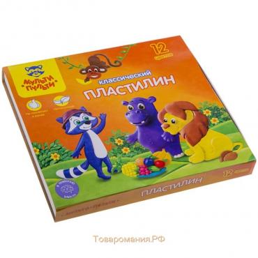 Пластилин 12 цветов "Мульти-пульти", "Приключения Енота", стек, картонная упаковка, 240 г