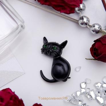 Брошь «Котёнок», цвет чёрный матовый в серебре