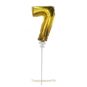 Цифра-топпер 3" «7» с палочкой, самодув, индивидуальная упаковка, цвет золотой