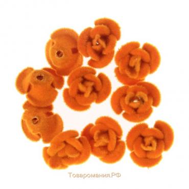 Декор для творчества металл "Розочки оранж" набор 10 шт бархатный 1,2х1,2 см