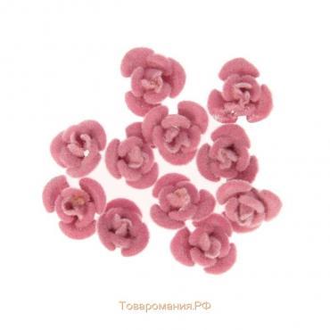 Декор для творчества металл "Розочки розовые" набор 10 шт бархатный 1,2х1,2 см