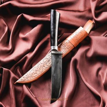 Нож Пчак Шархон малый, чёрная рукоять из граба (сухма), гарда из олова