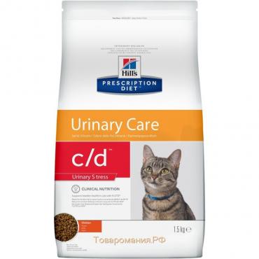 Сухой корм Hill's PD c/d urinary stress для кошек, проф-ка цистита и МКБ, курица, 1.5 кг