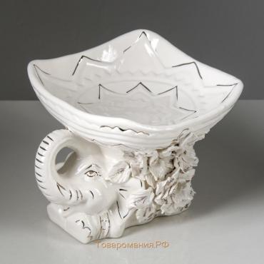 Конфетница "Слон Ажурный", белая лепка, керамика, 18 см