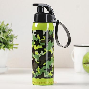 Бутылка для воды пластиковая «Милитари», 500 мл, 6×6×23 см, цвет зелёный