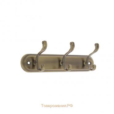 Вешалка ТУНДРА TVT003, металлическая, трёхрожковая, цвет бронза