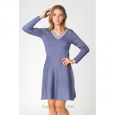 Платье вязаное V-вырез, р.44, цв. серо-голубой, 65% хлопок, 35% п/э