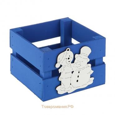 Кашпо деревянное «Мишка», синий, 13 х 13 х 9 см