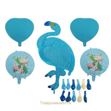 Букет из шаров «Фламинго», фольга, латекс, набор 16 шт., цвет голубой