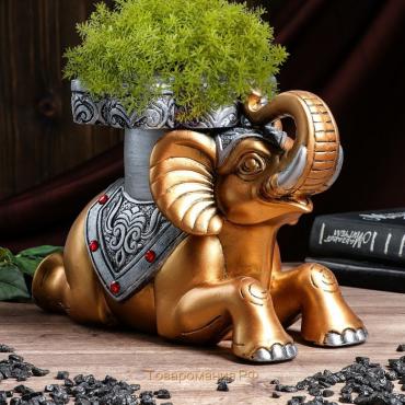 Статуэтка-подставка напольная "Слон", золото, серебро, 22 см