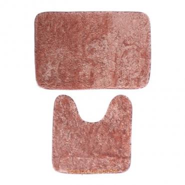 Набор ковриков для ванной и туалета «Пушистик», 2 шт: 38×40, 40×60 см, цвет розовый
