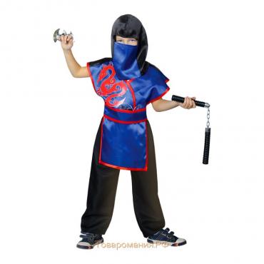 Карнавальный костюм "Ниндзя. Красный дракон на синем", шлем, защита, пояс, штаны, оружие, р-р 34, рост 140 см