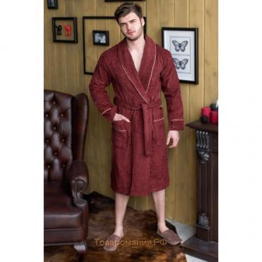 Халат мужской, шалька, размер 56, бордовый, махра