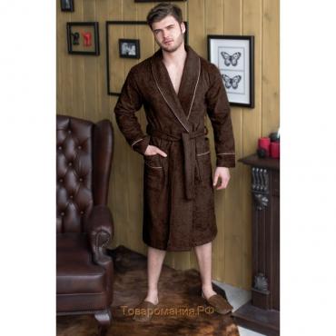 Халат мужской, шалька, размер 48, шоколадный, махра