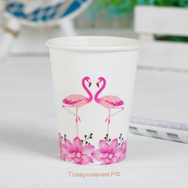 Стакан бумажный «Фламинго и розовые цветы», 250 мл, набор 6 шт.