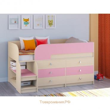 Детская кровать-чердак «Астра 9 V3», цвет дуб молочный/розовый