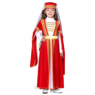 Карнавальный костюм для лезгинки, для девочки: головной убор, платье, р-р 32, рост 122-128 см, цвет красный