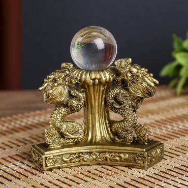 Нэцке полистоун бронза "Драконы со стеклянным шаром" 8х12х12 см