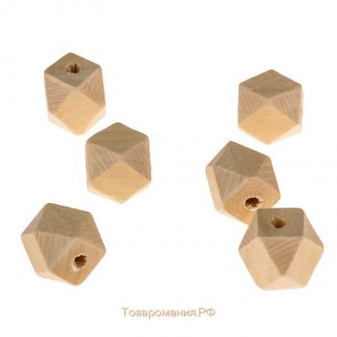 Бусины деревянные многогранники 14х14 мм (набор 6 шт) без покрытия