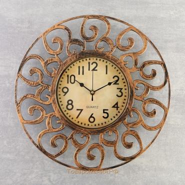 Часы настенные, серия: Интерьер, "Очаг", состаренное золото, 35х35 см