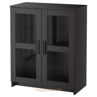 Шкаф с дверями БРИМНЭС, стекло, черный