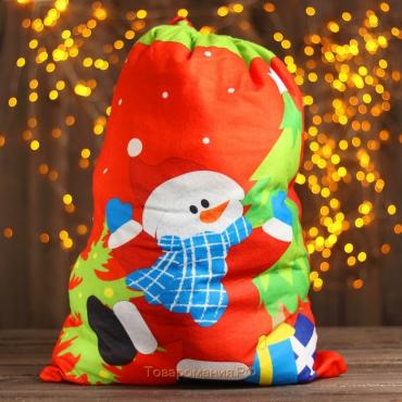 Мешок Деда Мороза «Снеговик», в шарфе, 58×42 см