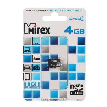 Карта памяти Mirex microSD, 4 Гб, SDHC, класс 4