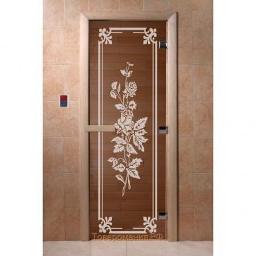 Дверь «Розы», размер коробки 200 × 80 см, правая, цвет бронза