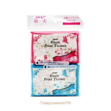 Бумажные двухслойные платочки с шелком Kami Shodji Ellemoi Kinubi Print Tissues, спайка 4 упаковки по 10 шт