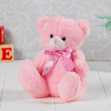 Мягкая игрушка «Медведь с бантом в горошек», цвет розовый