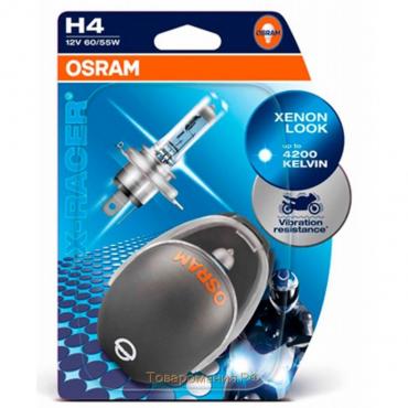 Лампа для мотоциклов OSRAM, 12 В, H4, 60/55 Вт, X-Racer,+20% света, набор 2 шт, блистер