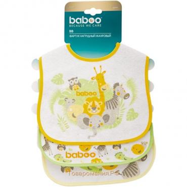 Нагрудник детский для кормления BABOO махровый 3 шт. (х/б с полимерн. плёнкой) Safari, 12 мес+