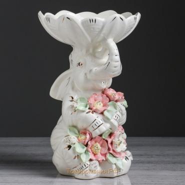 Конфетница "Слон Вдохновение", белая, цветная лепка, керамика, 27 см