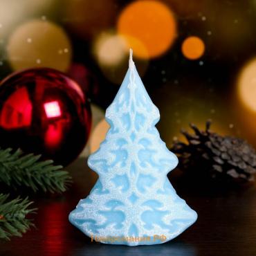 Свеча декоративная "Морозный узор", 7×4,5×10 см, голубая