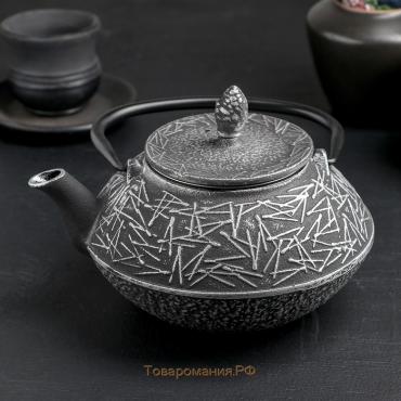 Чайник чугунный «Хрома», 800 мл, с ситом, эмалированное покрытие внутри, цвет серый