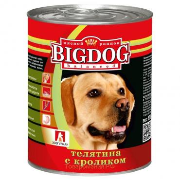 Влажный корм BIG DOG для собак, телятина/кролик, ж/б, 850 г