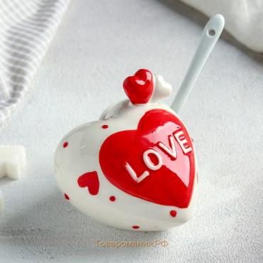 Сахарница с ложкой «Сердца», 9×9×8 см, цвет МИКС