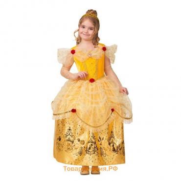 Карнавальный костюм «Принцесса Белль», текстиль-принт, платье, перчатки, брошь, р. 32, рост 128 см