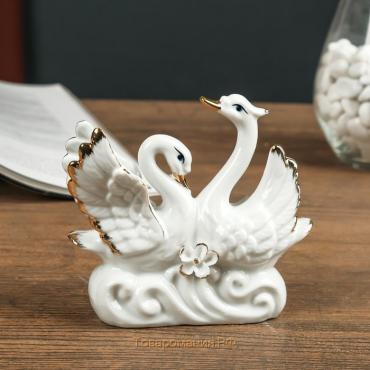 Сувенир керамика "Пара лебедей на волнах" белый, страза 10,5х12х3,5 см